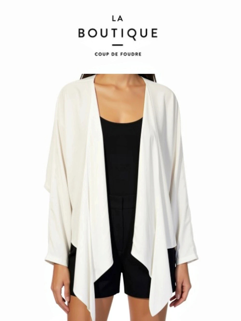 La Boutique Coup de Foudre White Open Front Draped Jacket